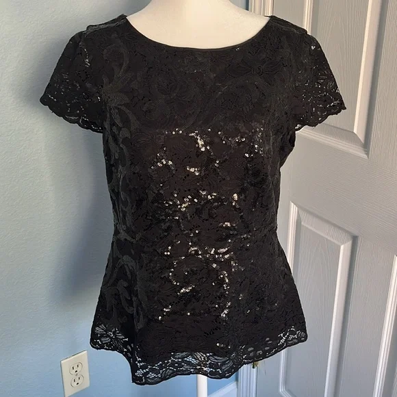 Brooks Brothers Black Peplum Cap Sleeve Blouse - Picture 1 of 13
